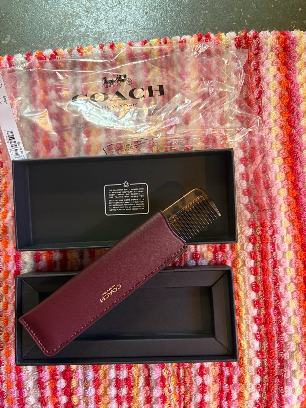Coach Merlot leather case with comb
